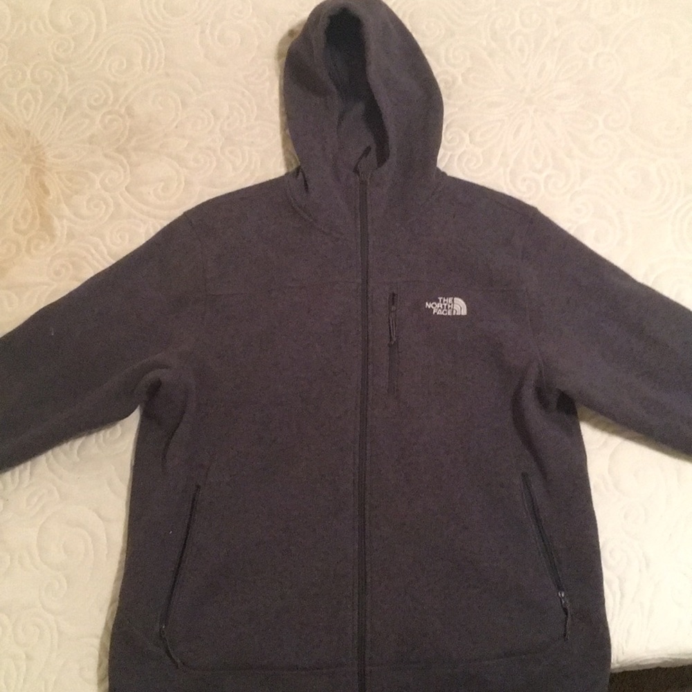 North face grey hooded zip up